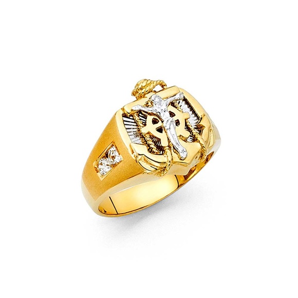 14K Two Tone Gold CZ Men's Ring / Size - 7
